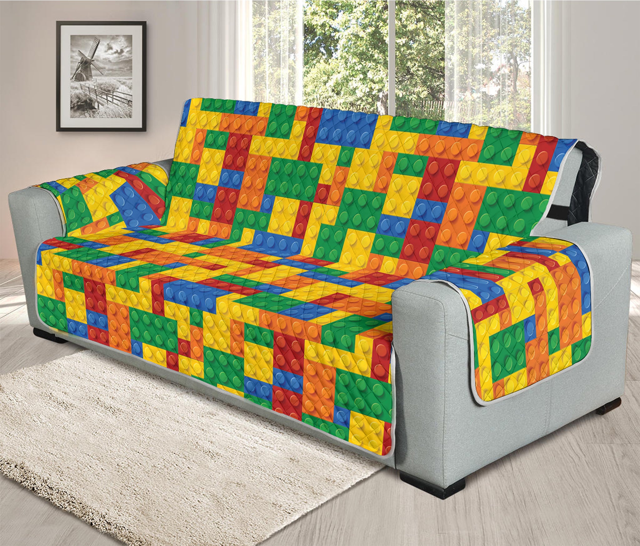 Plastic Building Blocks Pattern Print Oversized Sofa Protector