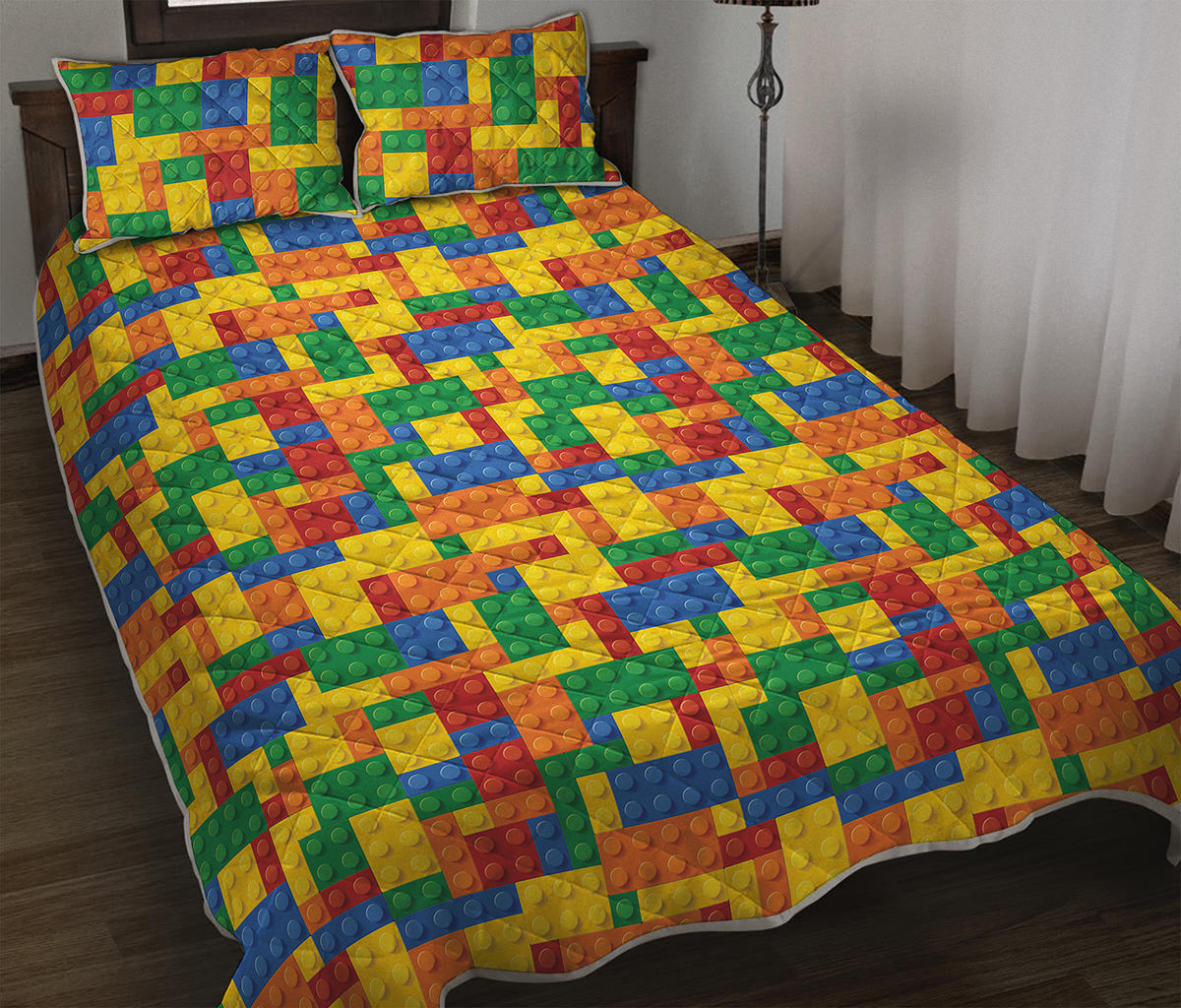 Plastic Building Blocks Pattern Print Quilt Bed Set