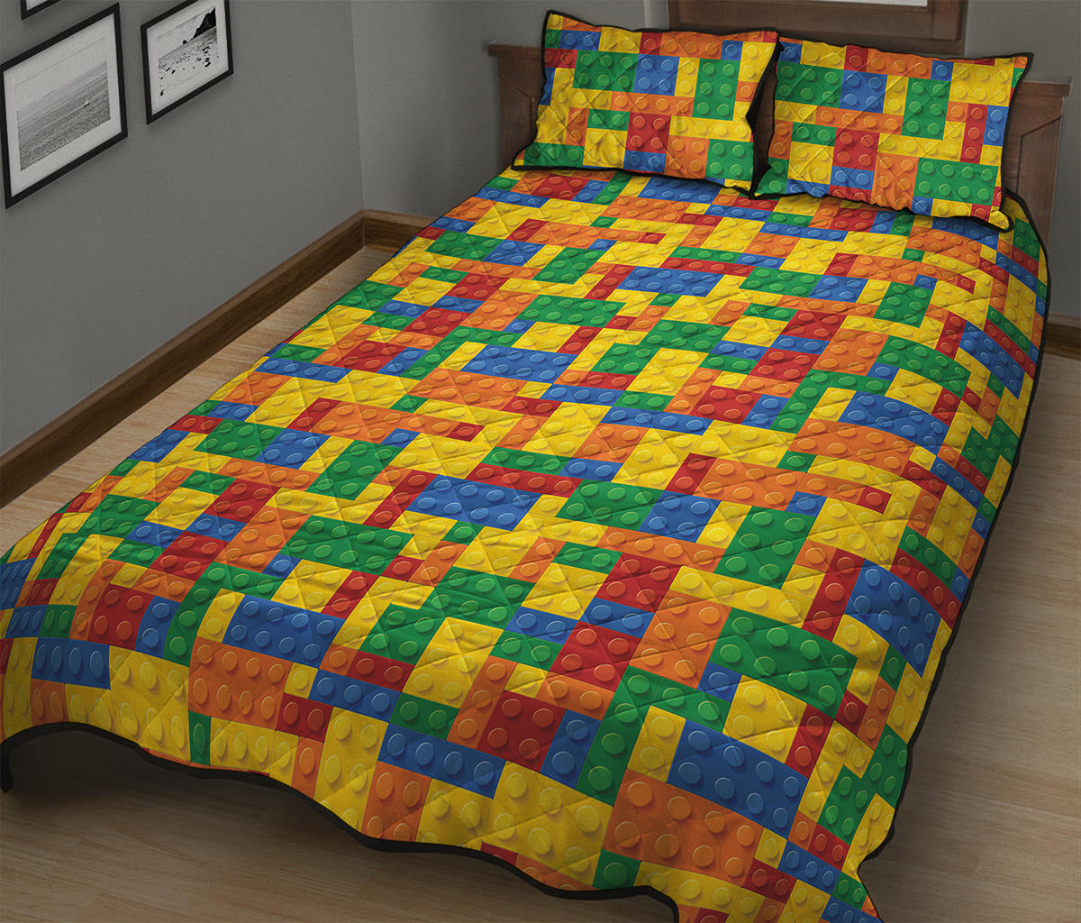 Plastic Building Blocks Pattern Print Quilt Bed Set