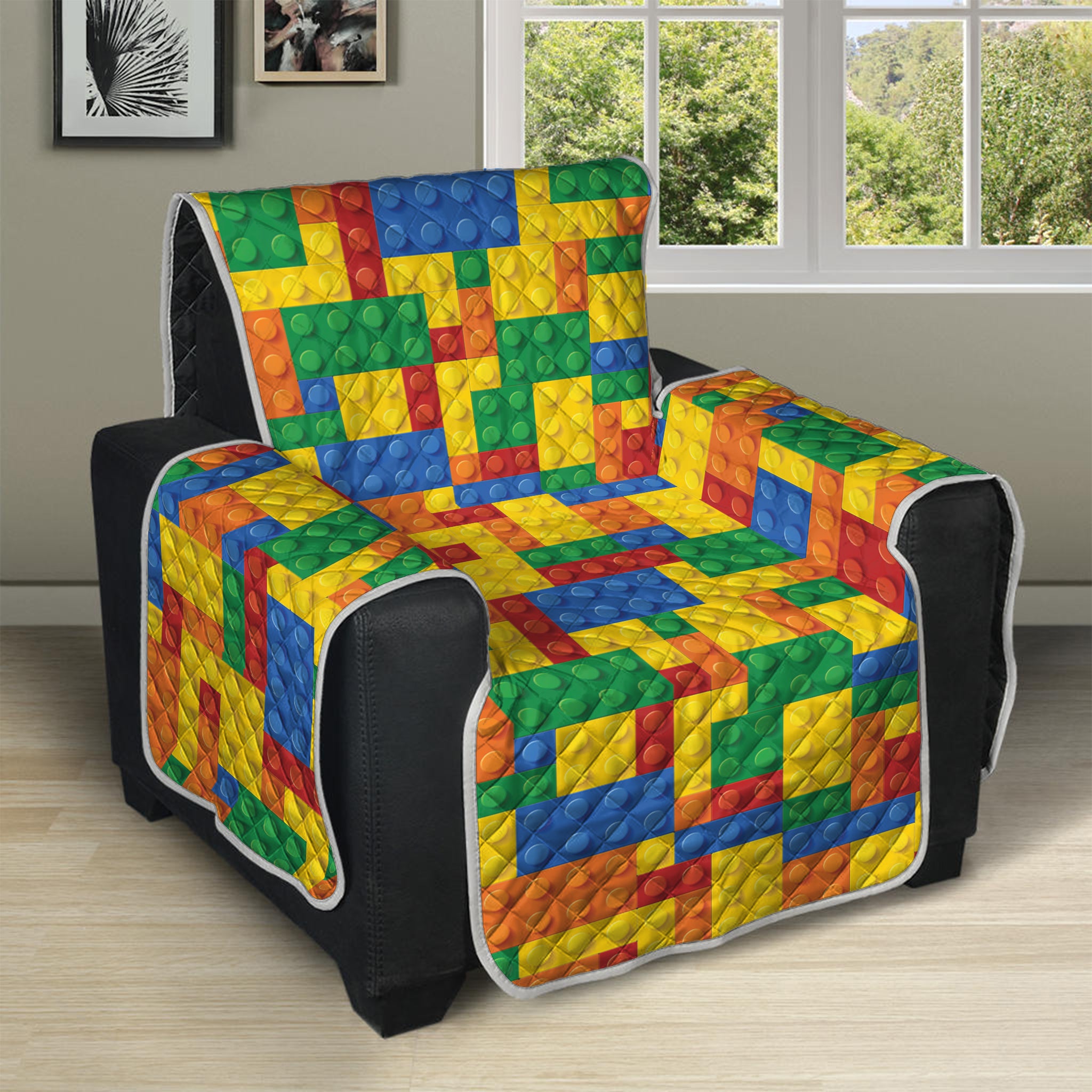 Plastic Building Blocks Pattern Print Recliner Protector