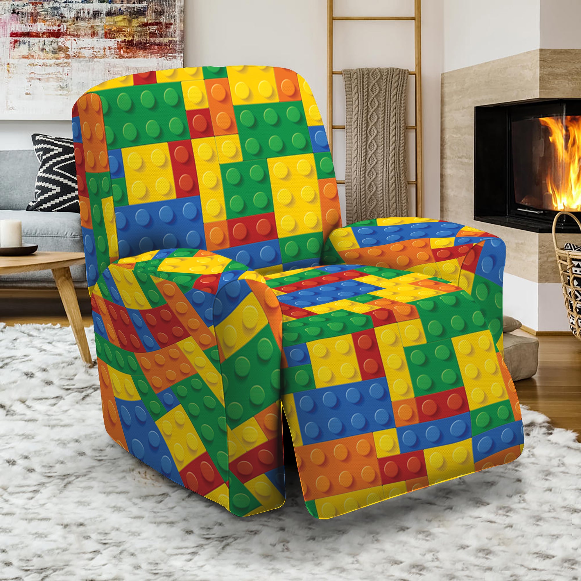 Plastic Building Blocks Pattern Print Recliner Slipcover