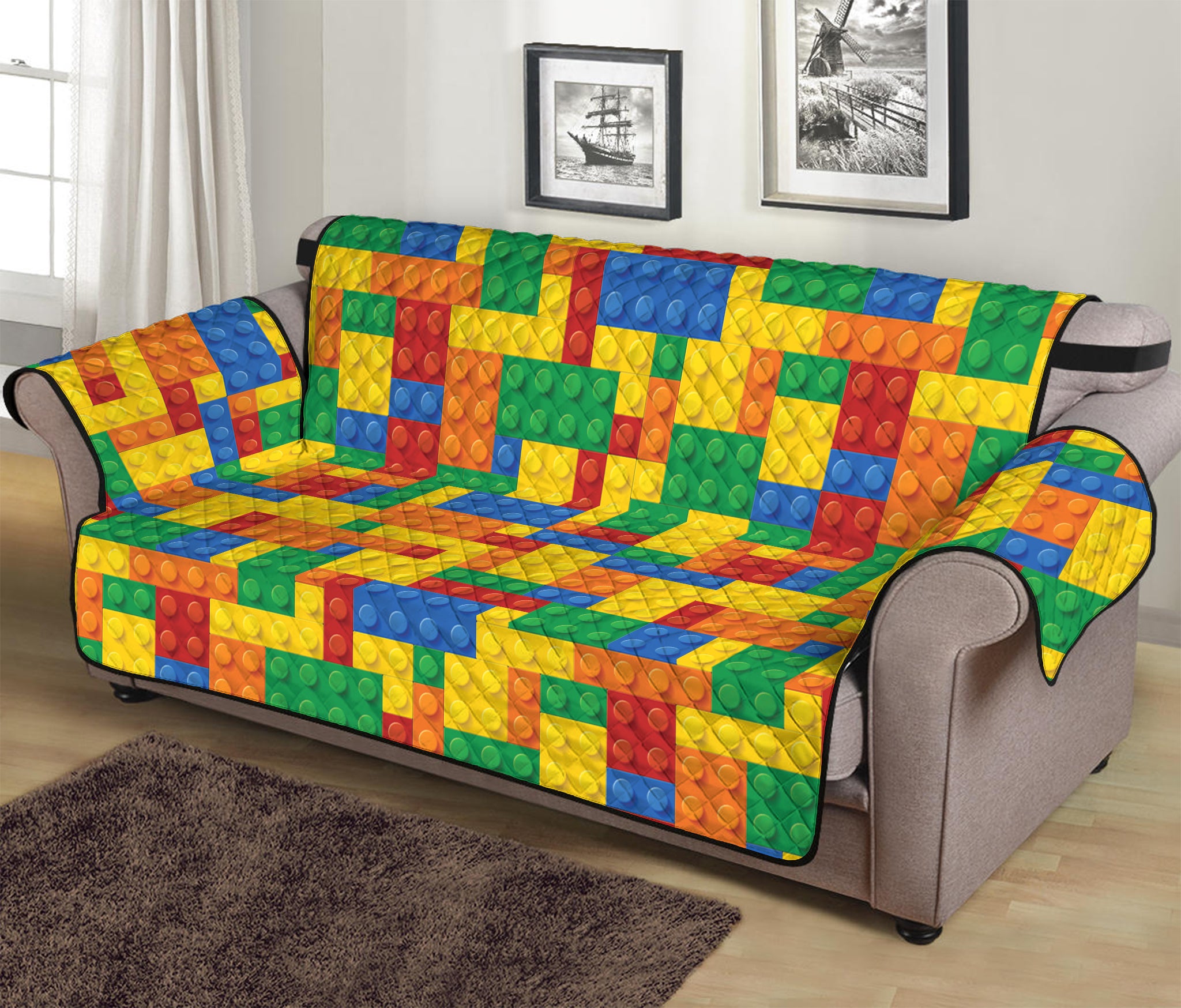 Plastic Building Blocks Pattern Print Sofa Protector