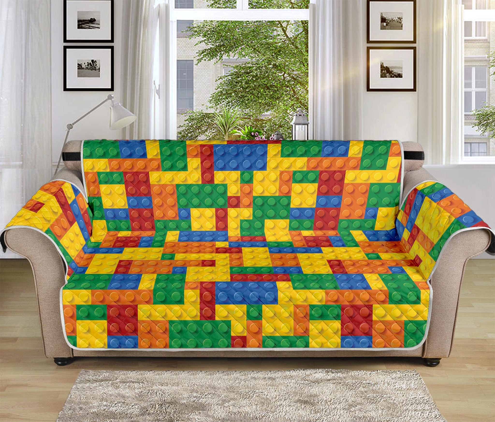 Plastic Building Blocks Pattern Print Sofa Protector