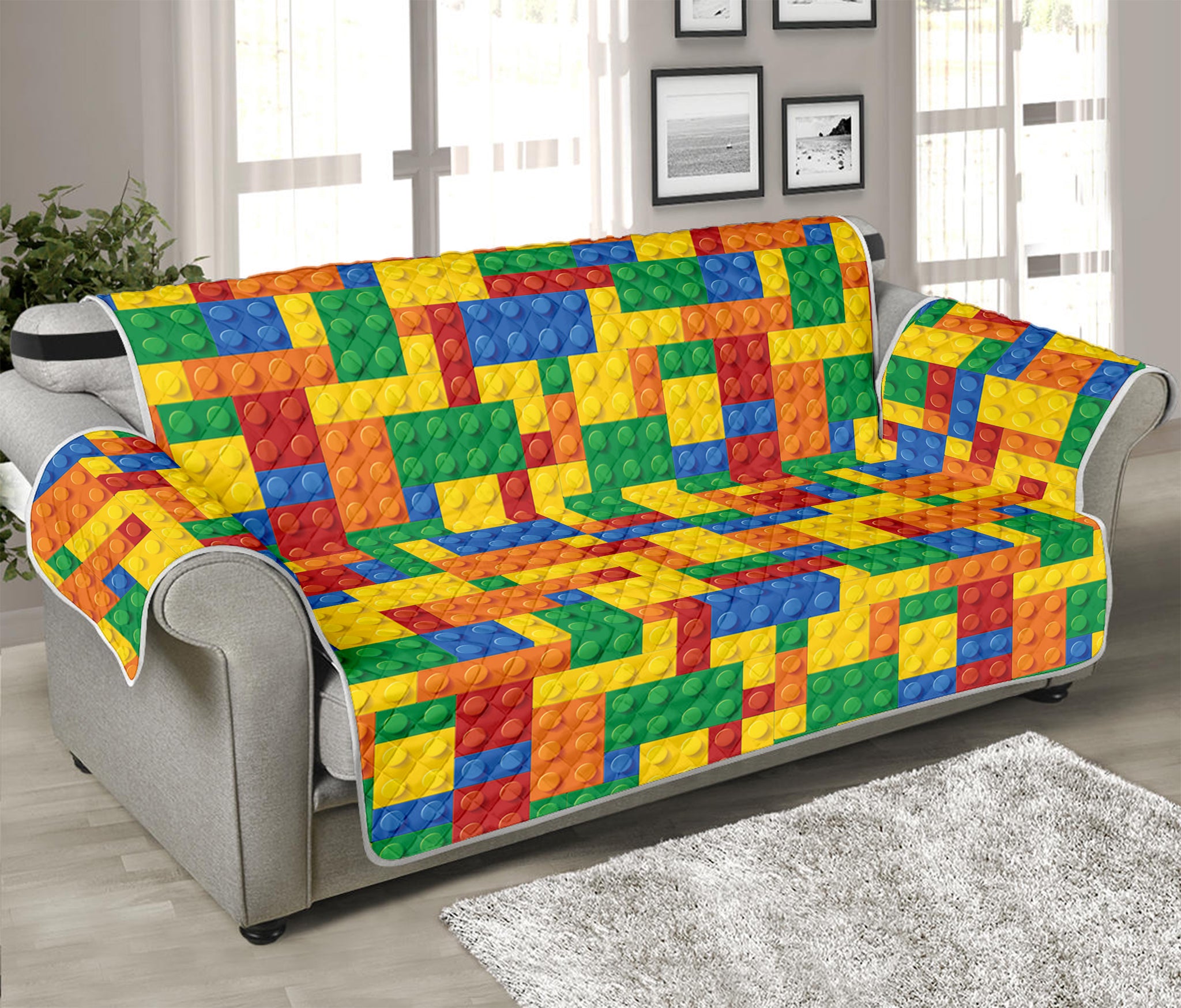 Plastic Building Blocks Pattern Print Sofa Protector