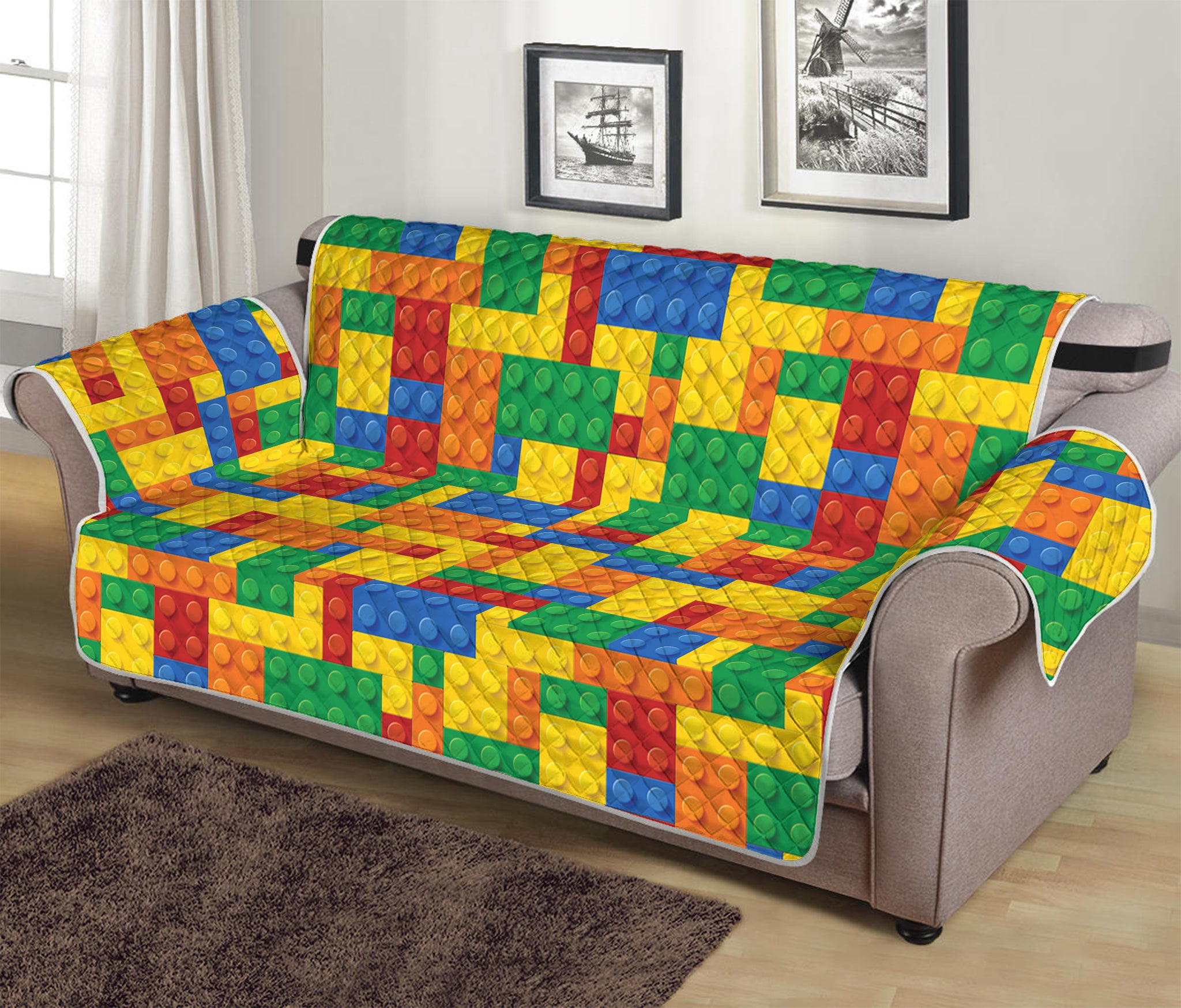 Plastic Building Blocks Pattern Print Sofa Protector