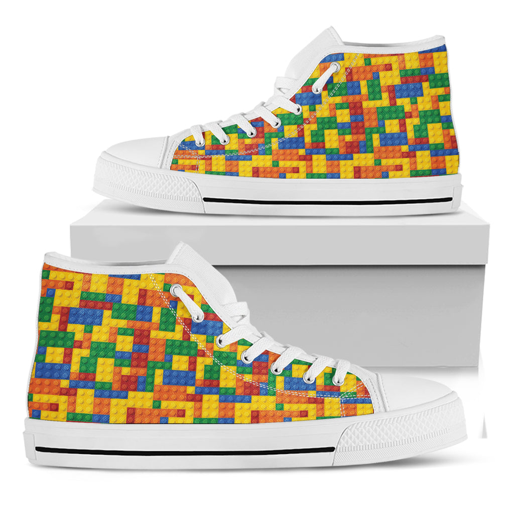 Plastic Building Blocks Pattern Print White High Top Shoes