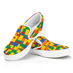 Plastic Building Blocks Pattern Print White Slip On Shoes