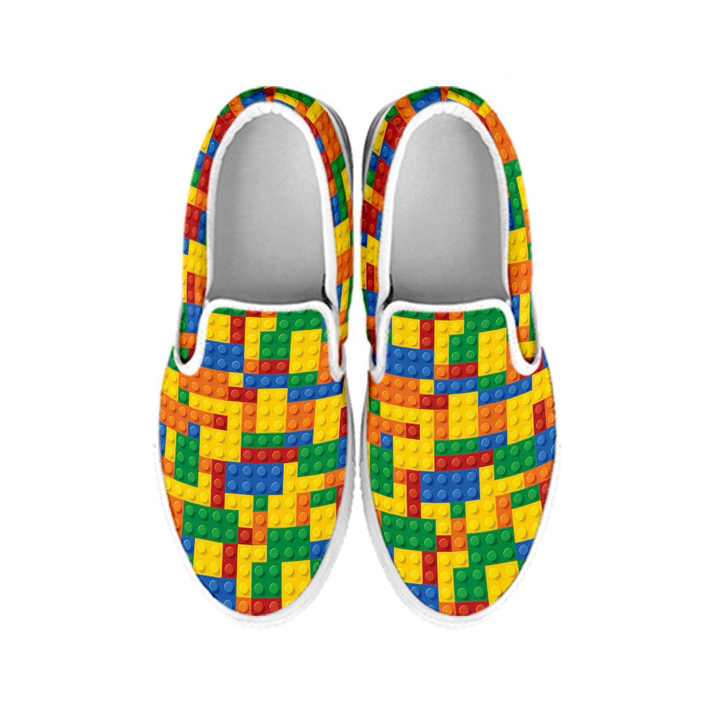 Plastic Building Blocks Pattern Print White Slip On Shoes