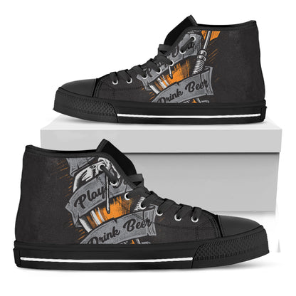Play Dart Drink Beer Print Black High Top Shoes