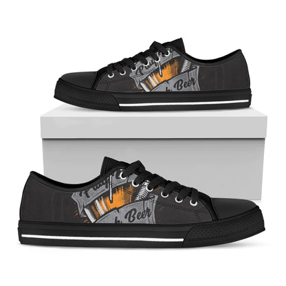 Play Dart Drink Beer Print Black Low Top Shoes 