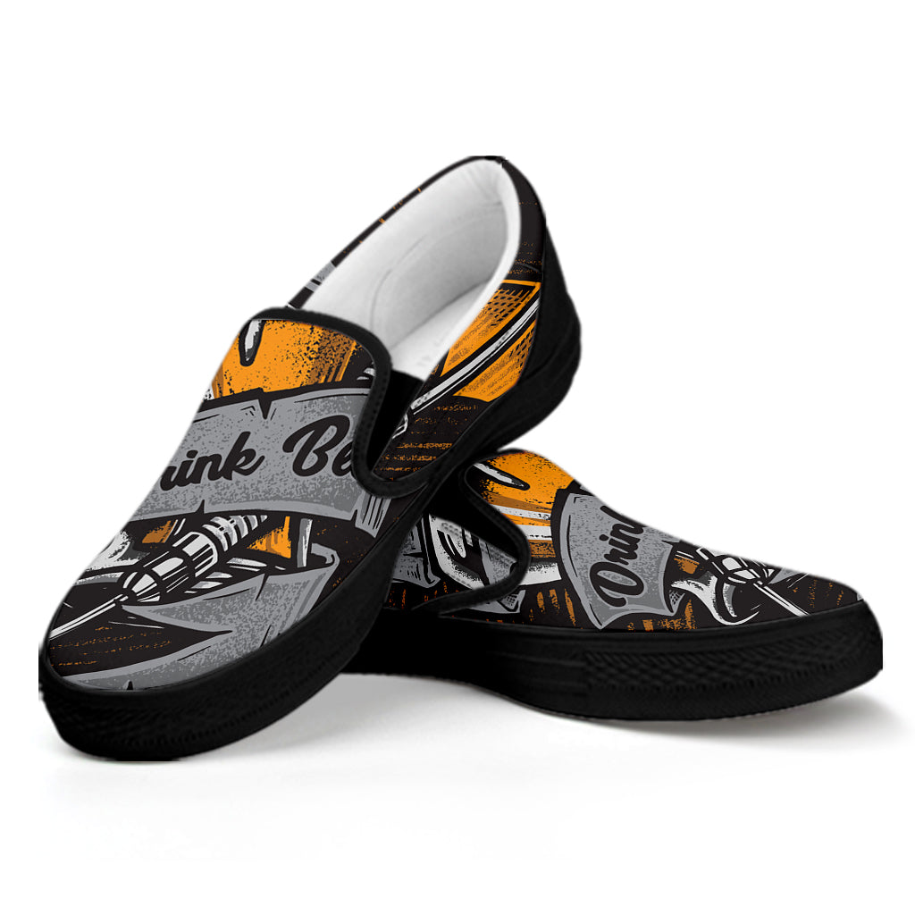 Play Dart Drink Beer Print Black Slip On Shoes