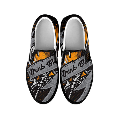 Play Dart Drink Beer Print Black Slip On Shoes