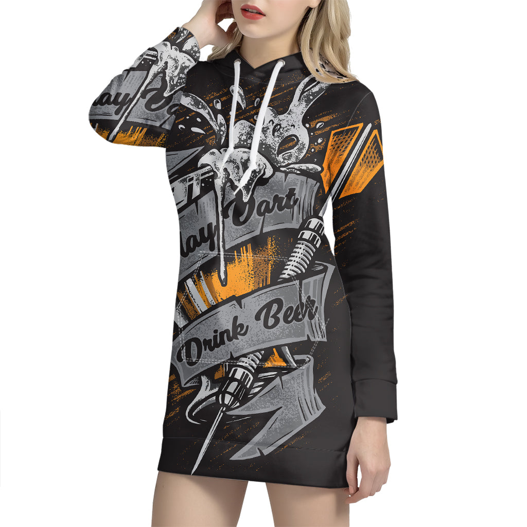 Play Dart Drink Beer Print Pullover Hoodie Dress