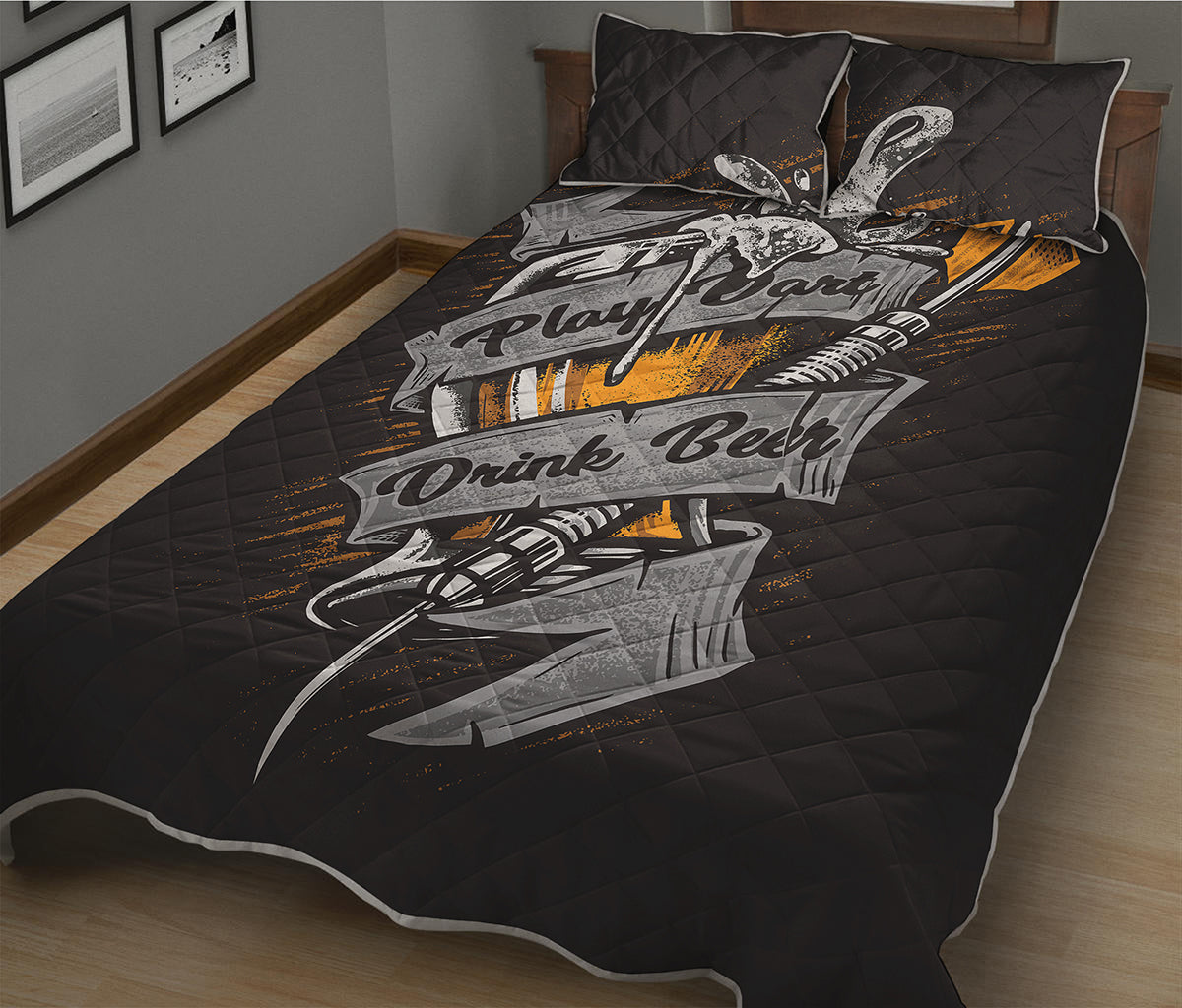Play Dart Drink Beer Print Quilt Bed Set
