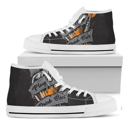 Play Dart Drink Beer Print White High Top Shoes