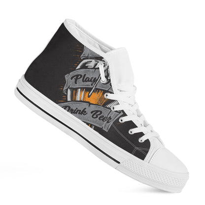 Play Dart Drink Beer Print White High Top Shoes
