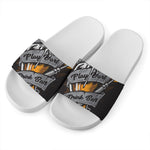 Play Dart Drink Beer Print White Slide Sandals