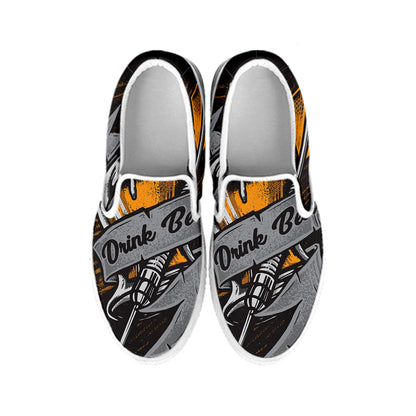 Play Dart Drink Beer Print White Slip On Shoes