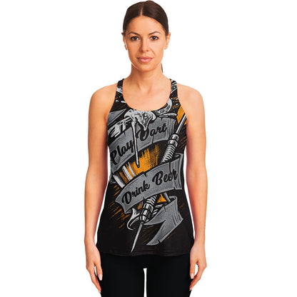 Play Dart Drink Beer Print Women's Racerback Tank Top