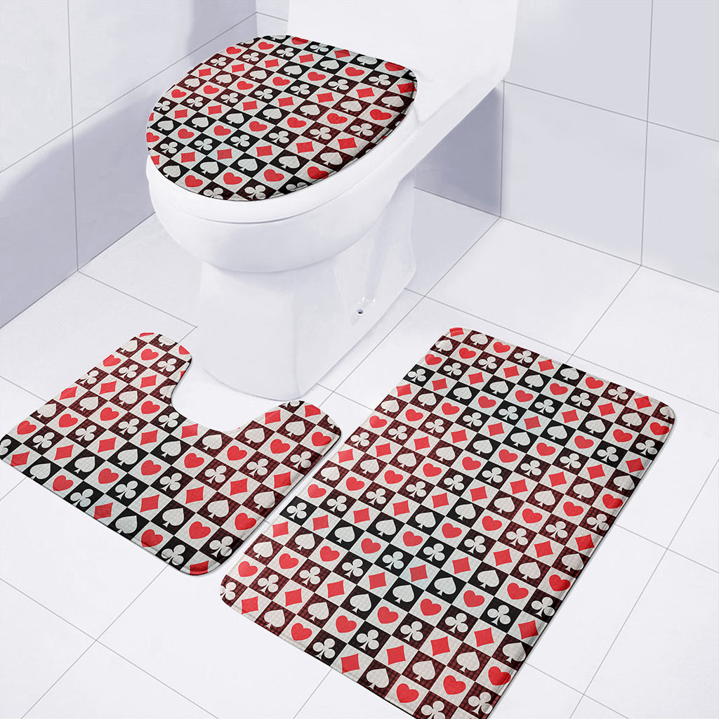 Playing Card Suits Check Pattern Print 3 Piece Bath Mat Set