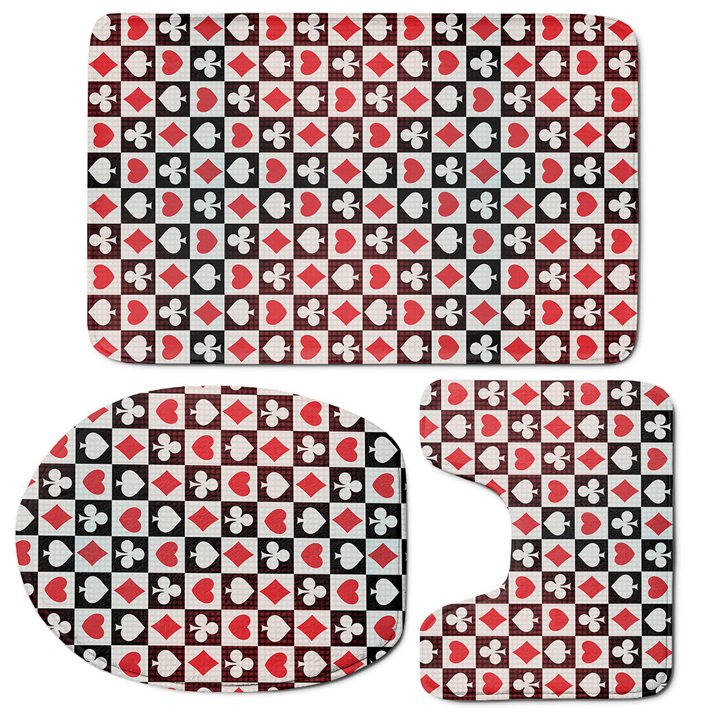 Playing Card Suits Check Pattern Print 3 Piece Bath Mat Set