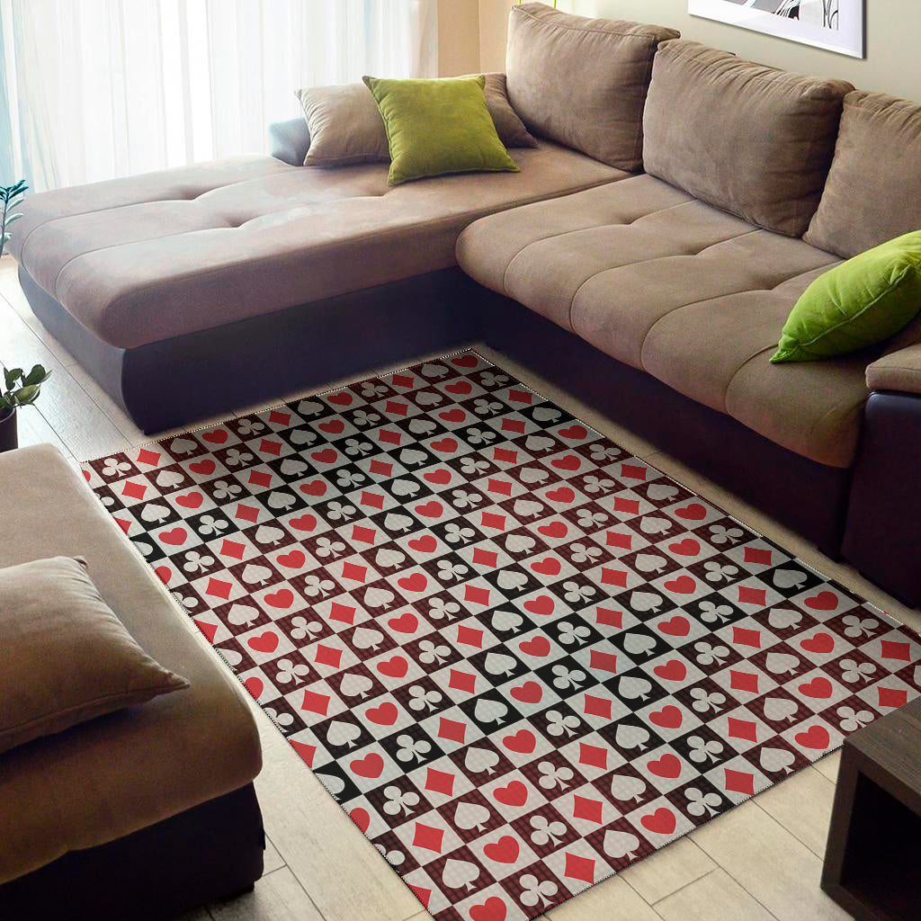 Playing Card Suits Check Pattern Print Area Rug