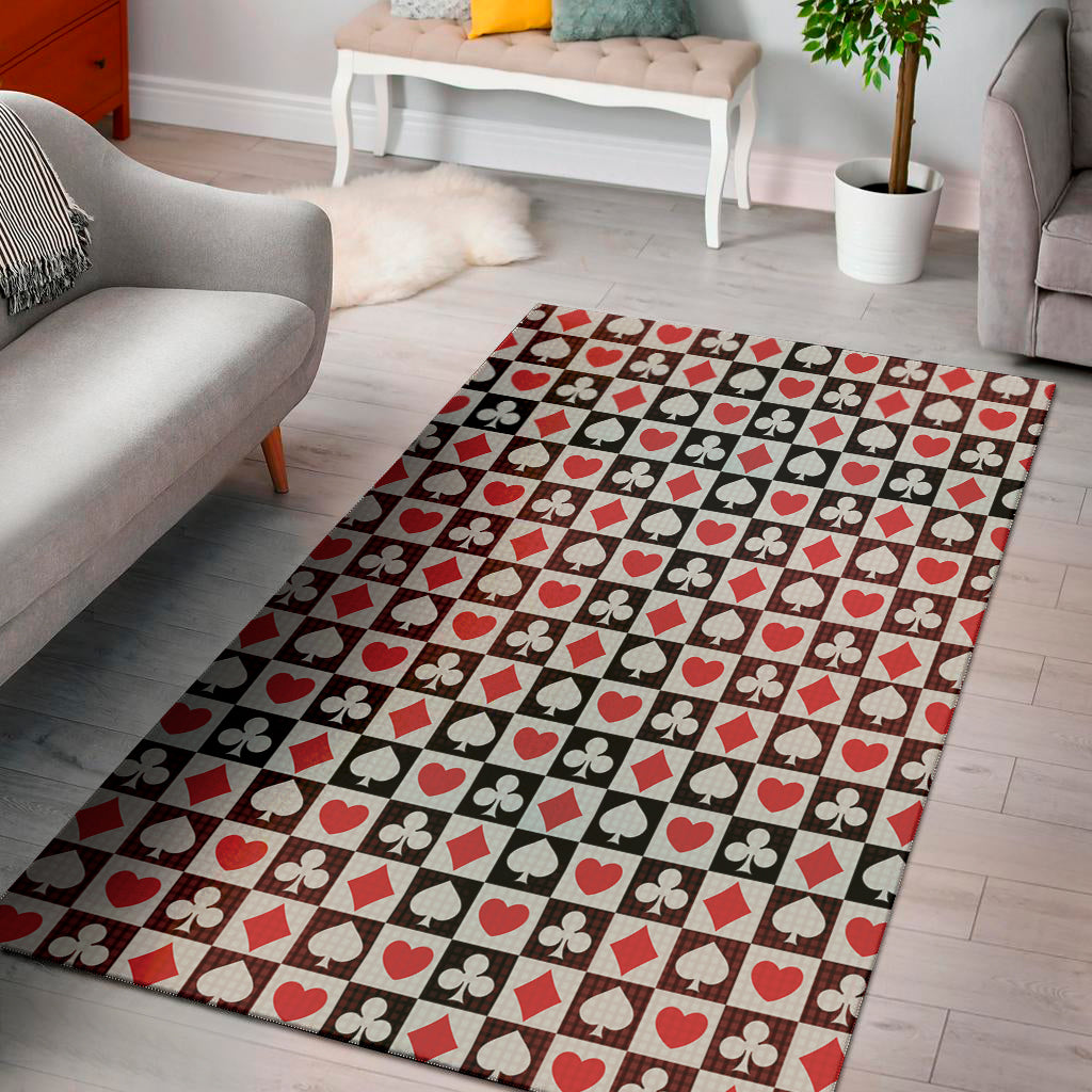 Playing Card Suits Check Pattern Print Area Rug