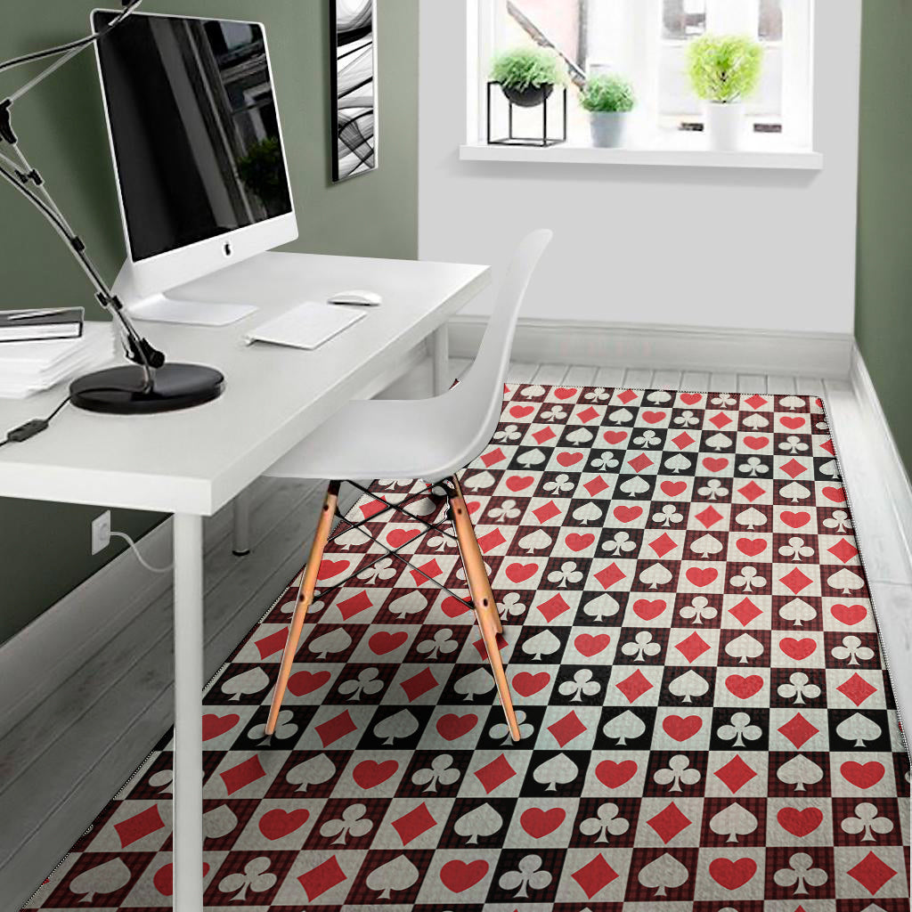 Playing Card Suits Check Pattern Print Area Rug