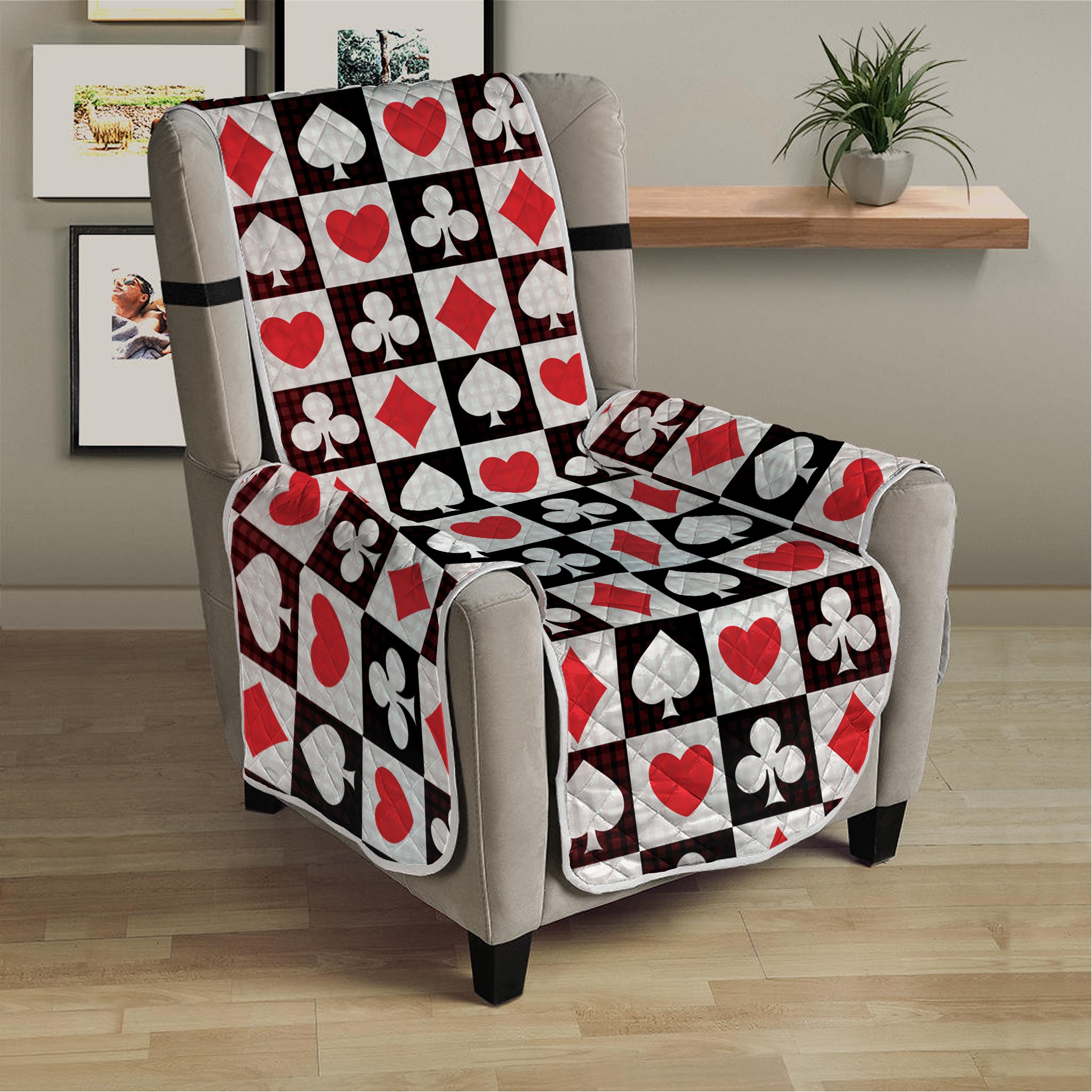 Playing Card Suits Check Pattern Print Armchair Protector