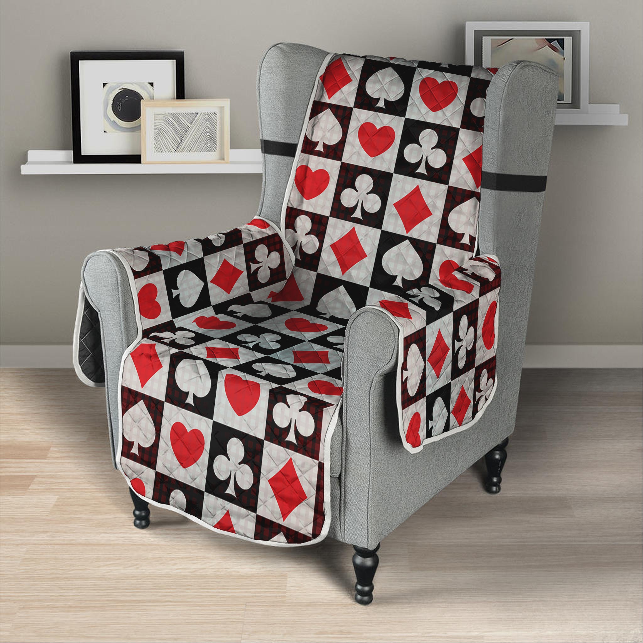 Playing Card Suits Check Pattern Print Armchair Protector