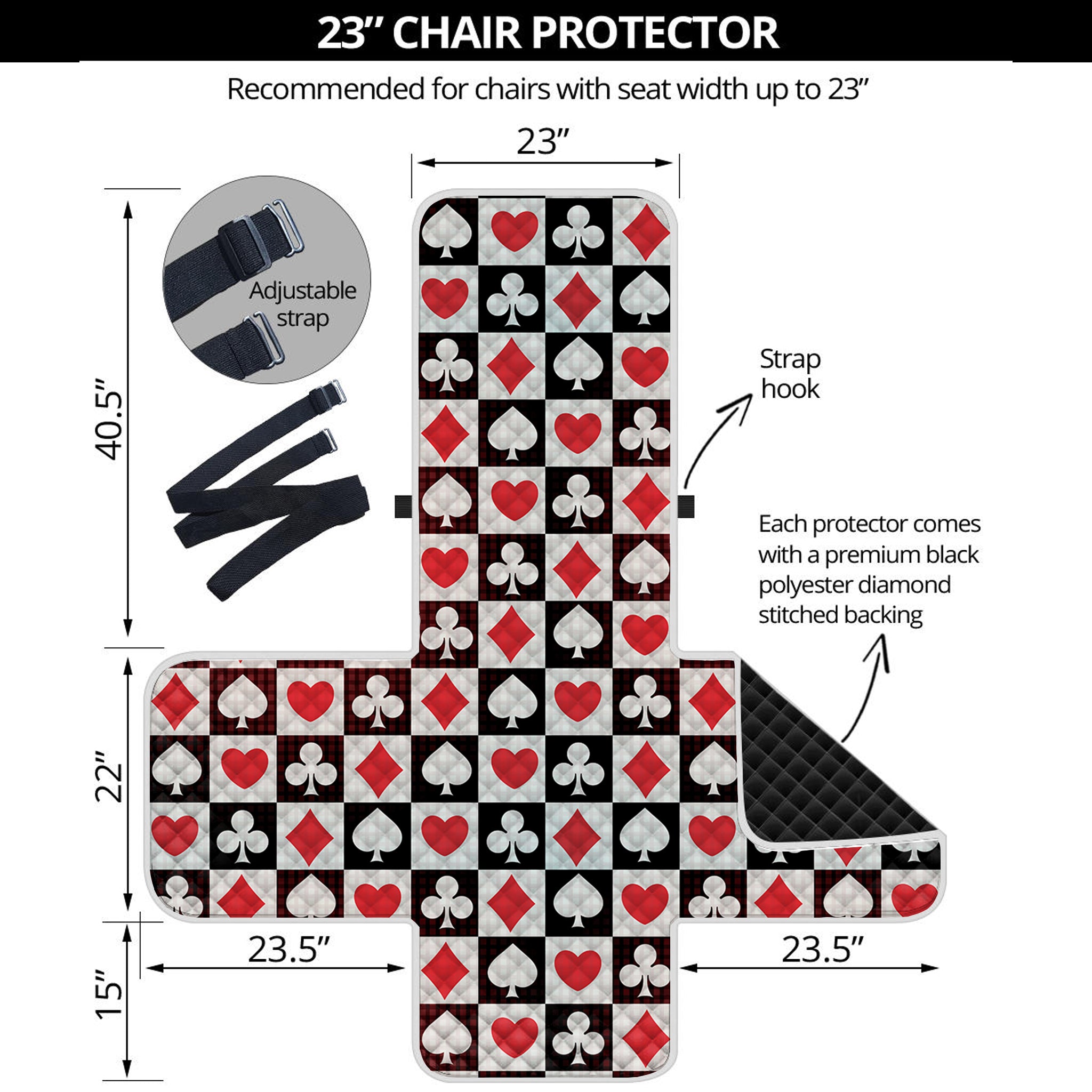 Playing Card Suits Check Pattern Print Armchair Protector