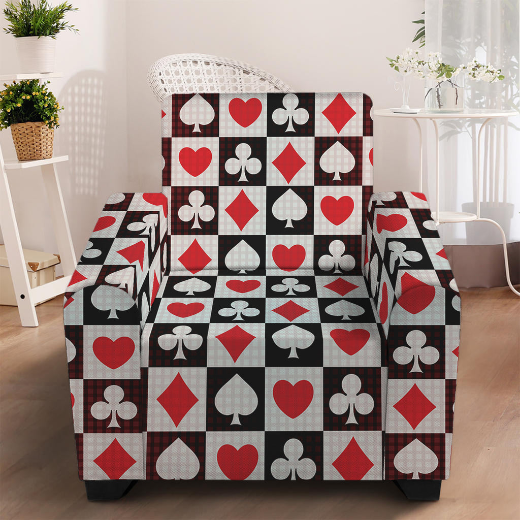 Playing Card Suits Check Pattern Print Armchair Slipcover