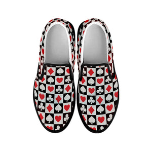 Playing Card Suits Check Pattern Print Black Slip On Shoes