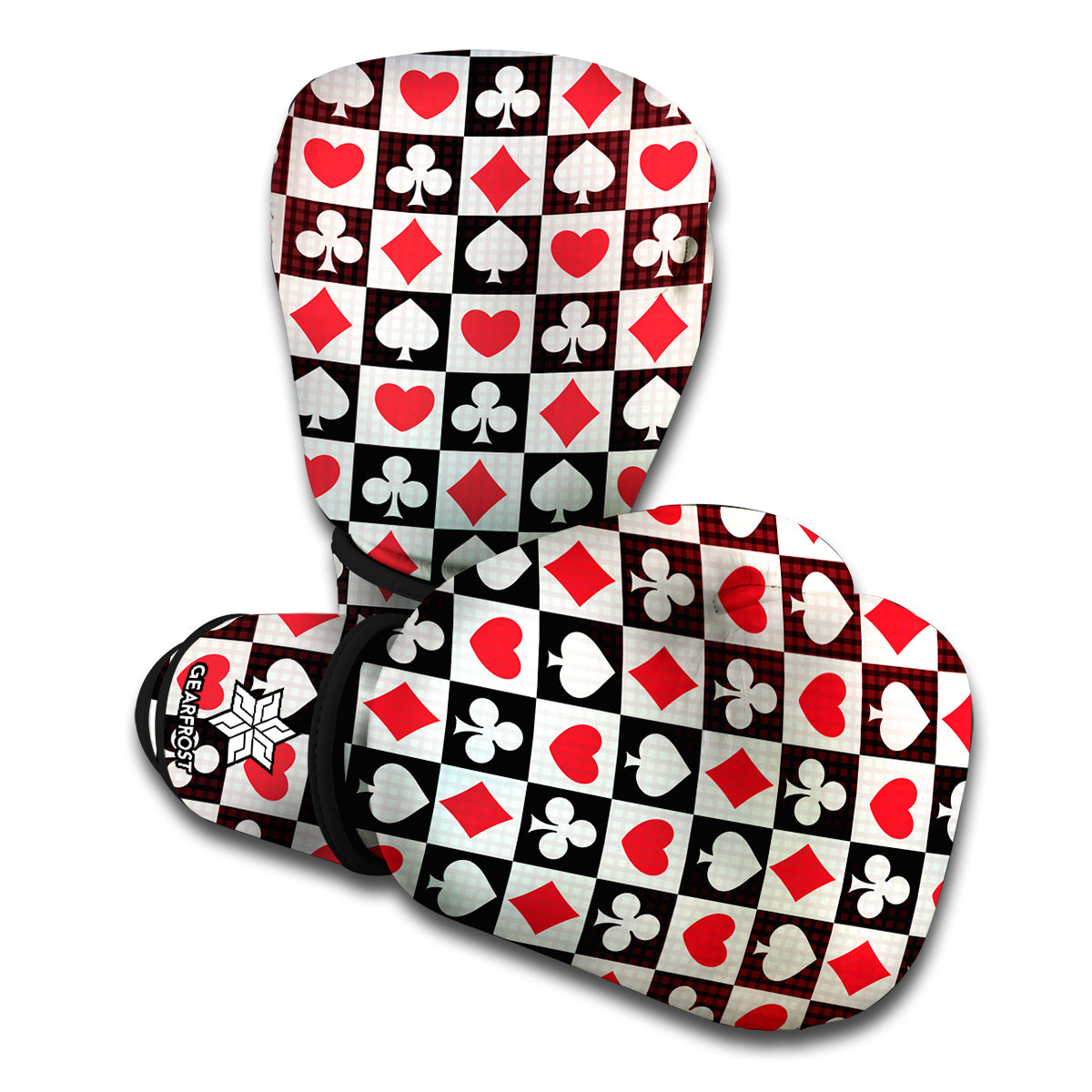 Playing Card Suits Check Pattern Print Boxing Gloves