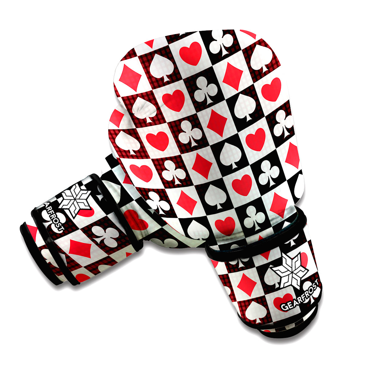 Playing Card Suits Check Pattern Print Boxing Gloves