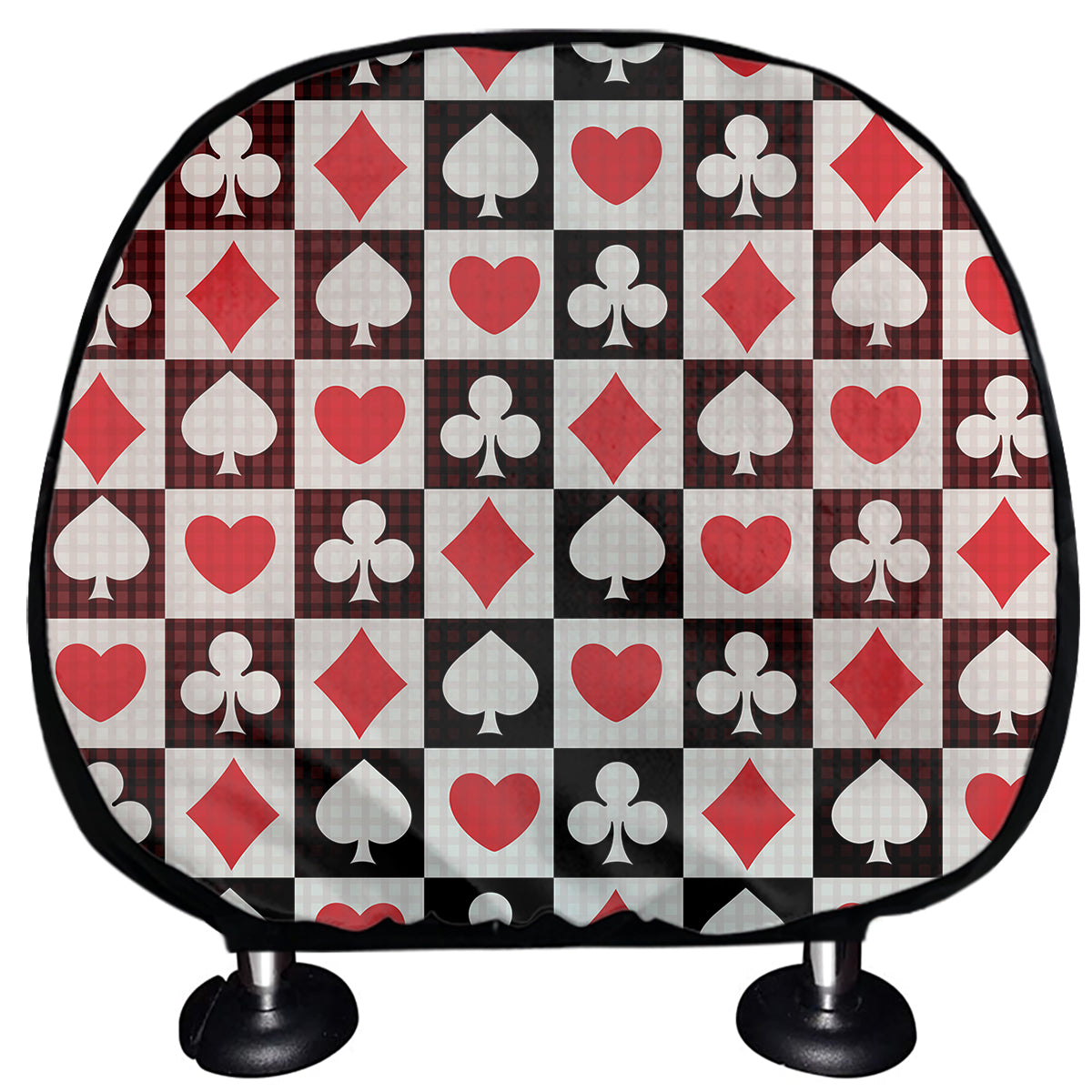 Playing Card Suits Check Pattern Print Car Headrest Covers