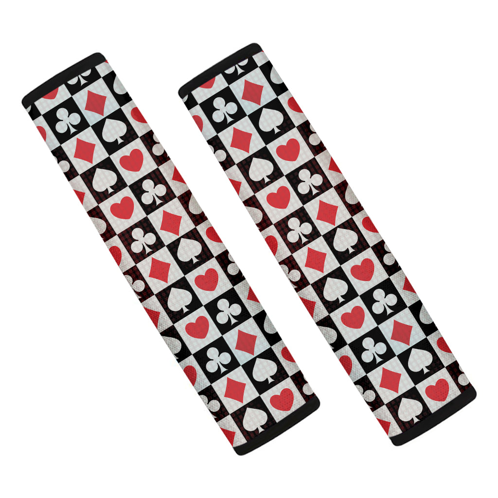 Playing Card Suits Check Pattern Print Car Seat Belt Covers