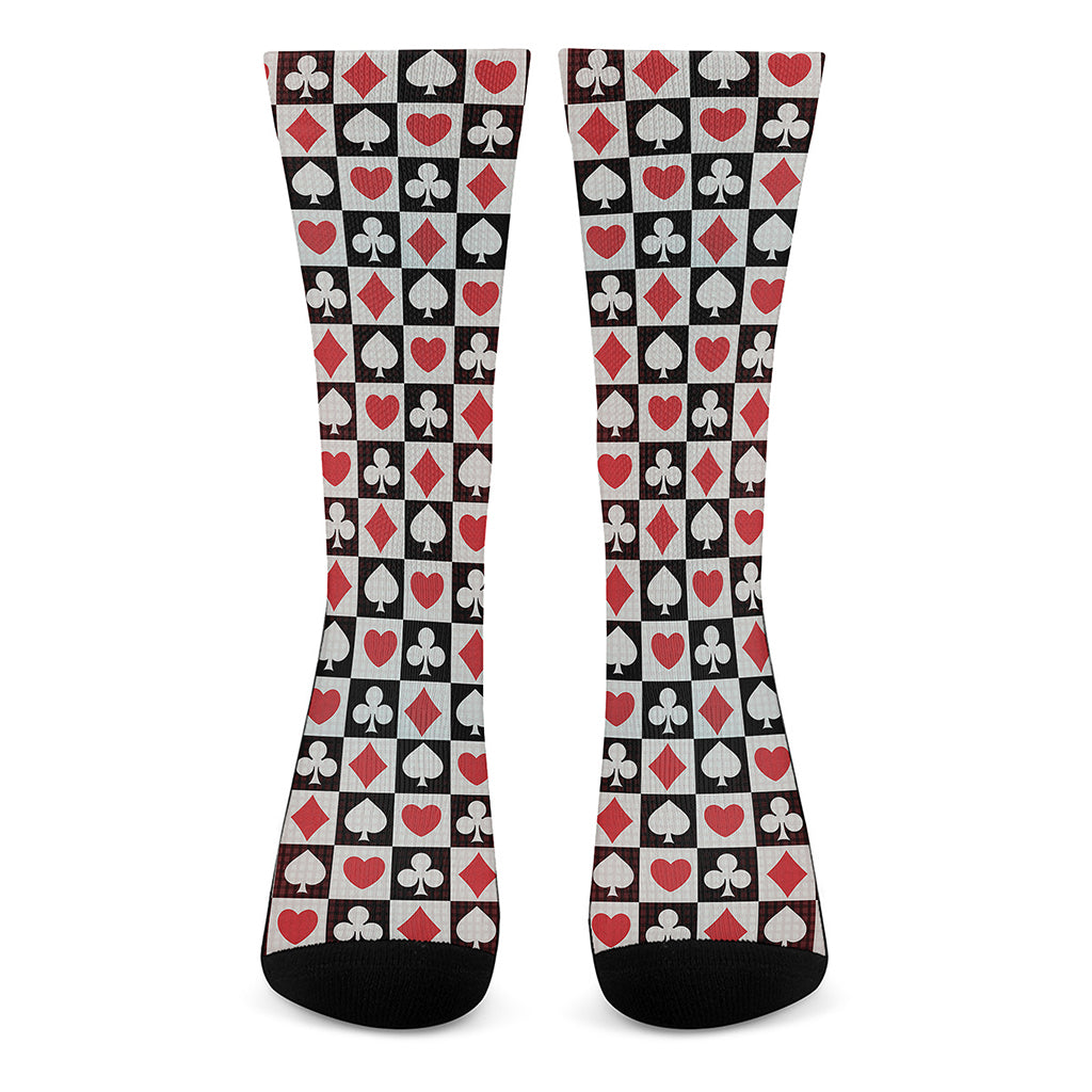 Playing Card Suits Check Pattern Print Crew Socks