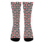 Playing Card Suits Check Pattern Print Crew Socks