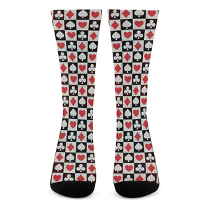 Playing Card Suits Check Pattern Print Crew Socks