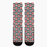 Playing Card Suits Check Pattern Print Crew Socks