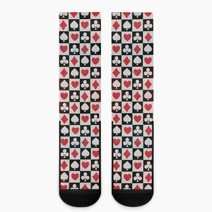 Playing Card Suits Check Pattern Print Crew Socks