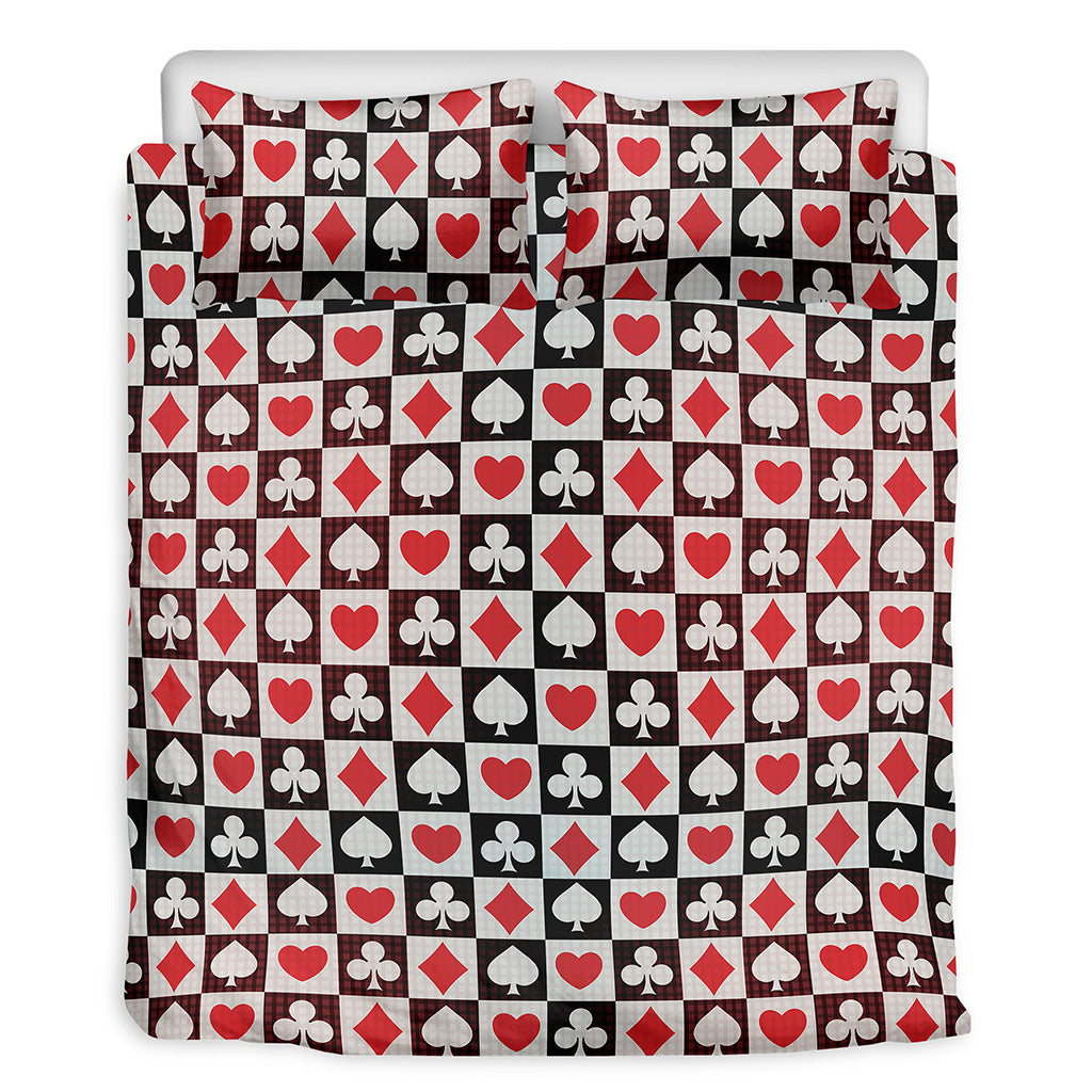 Playing Card Suits Check Pattern Print Duvet Cover Bedding Set