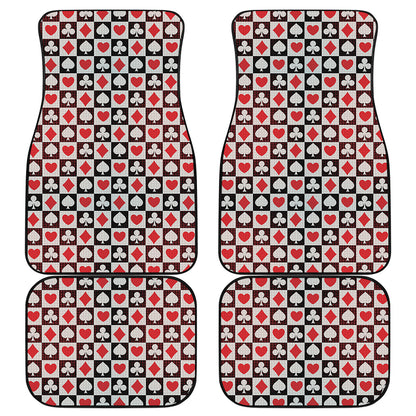 Playing Card Suits Check Pattern Print Front and Back Car Floor Mats