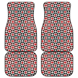 Playing Card Suits Check Pattern Print Front and Back Car Floor Mats