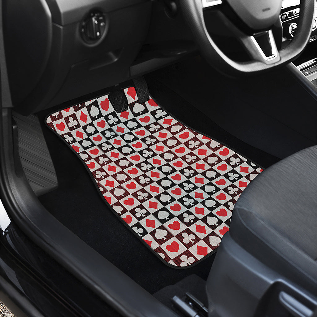 Playing Card Suits Check Pattern Print Front and Back Car Floor Mats
