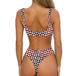 Playing Card Suits Check Pattern Print Front Bow Tie Bikini