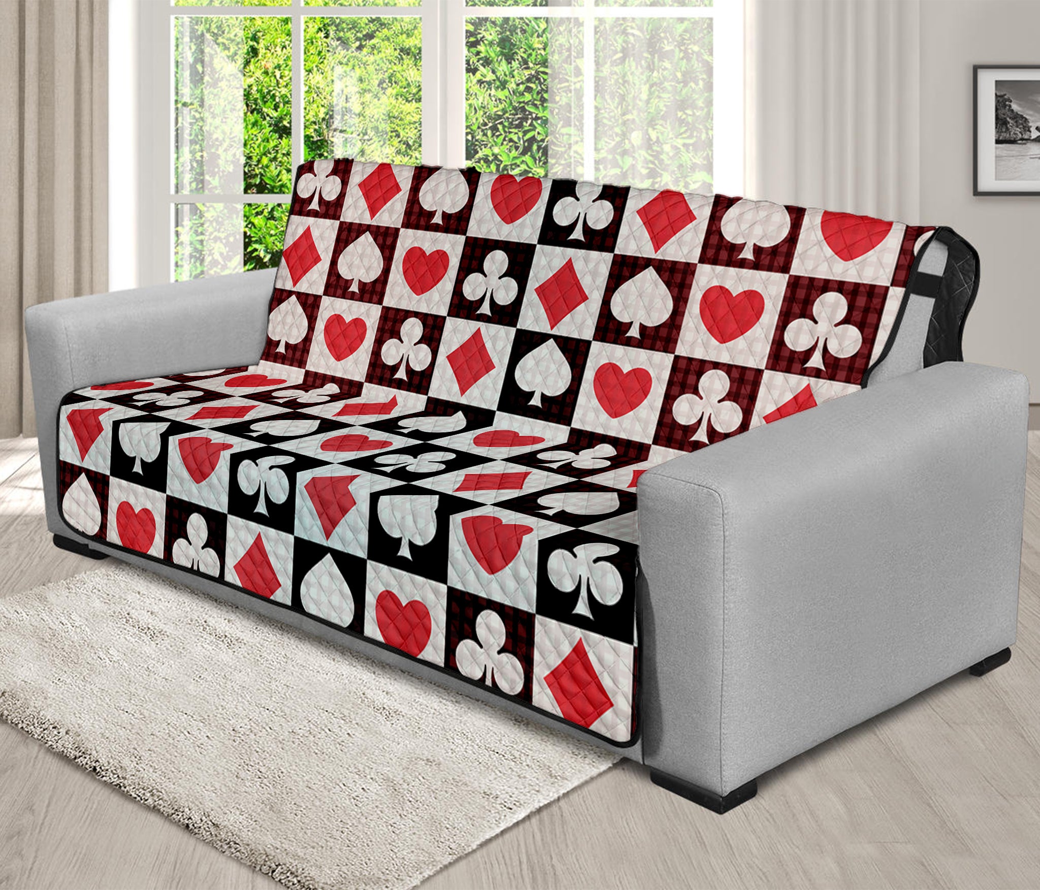 Playing Card Suits Check Pattern Print Futon Protector