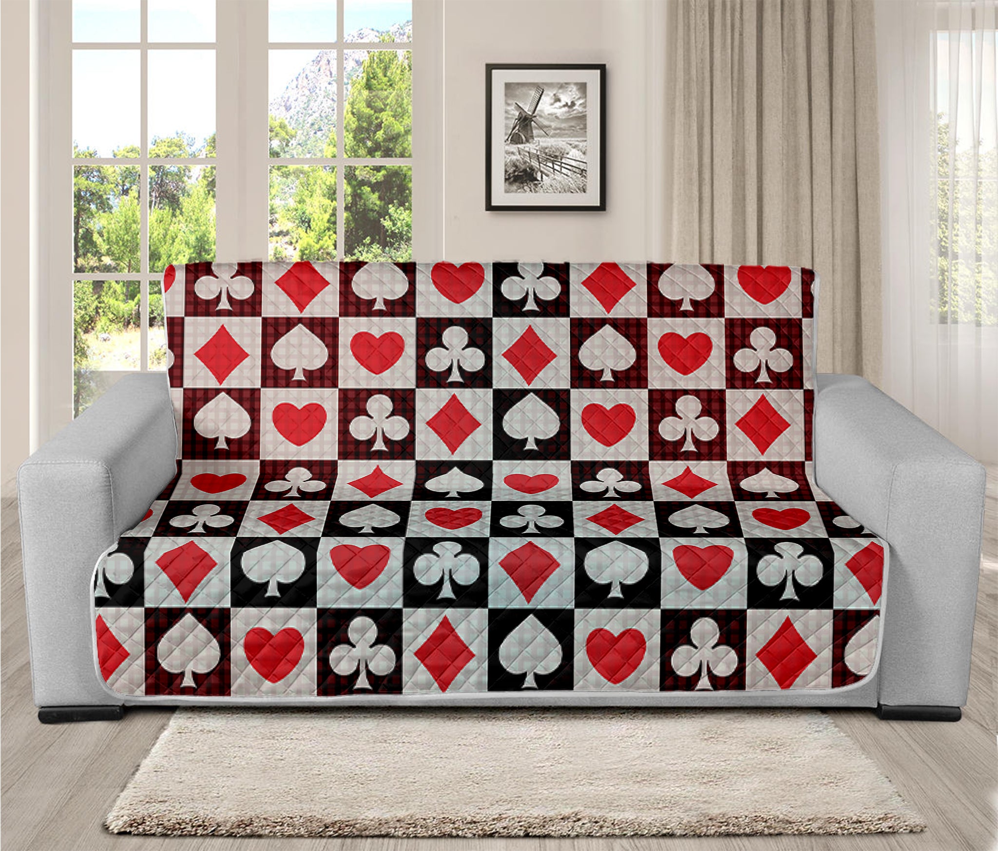 Playing Card Suits Check Pattern Print Futon Protector