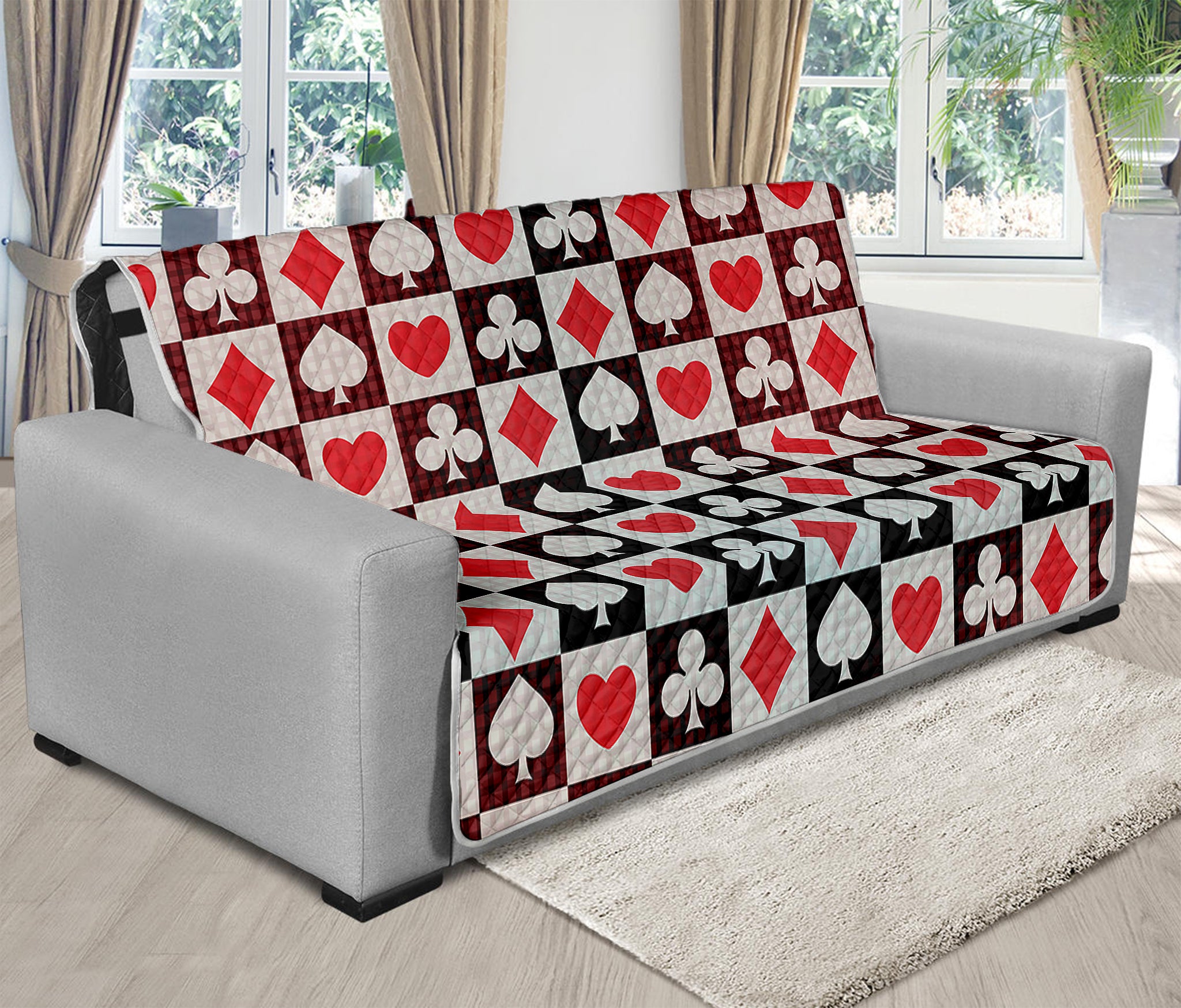 Playing Card Suits Check Pattern Print Futon Protector